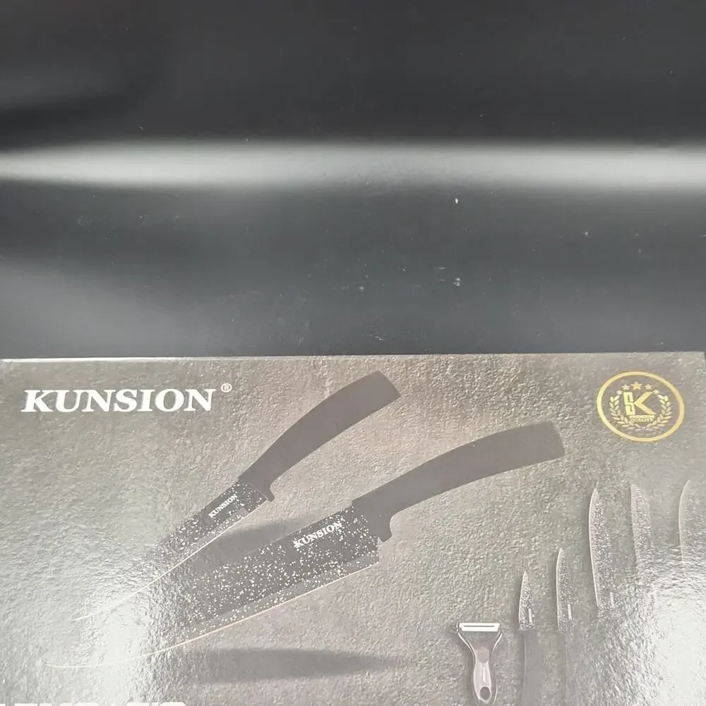 KUNSION 6-Piece Knife Set Chef, Bread, Utility, Paring, Peeler Black Steel